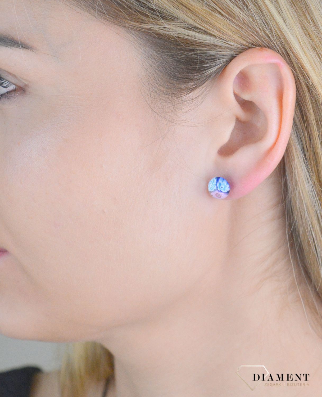 Srebrne kolczyki damskie 925 szkło weneckie niebiesko-różowe Murano 18L.jpg